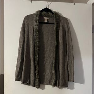 Vertical Design Women's Brown Open Front Sweater trimmed with faux fur S